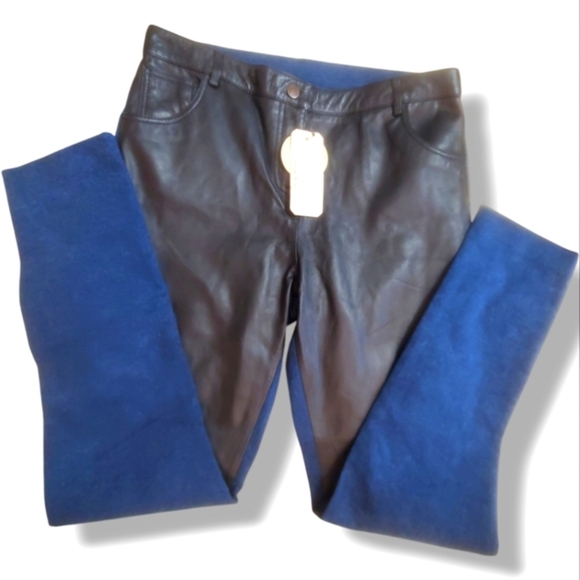 NWT Lambskin Leather & Denim Blue Jeans ARTELIER NICOLE MILLER Pant Size 31 - Picture 4 of 8